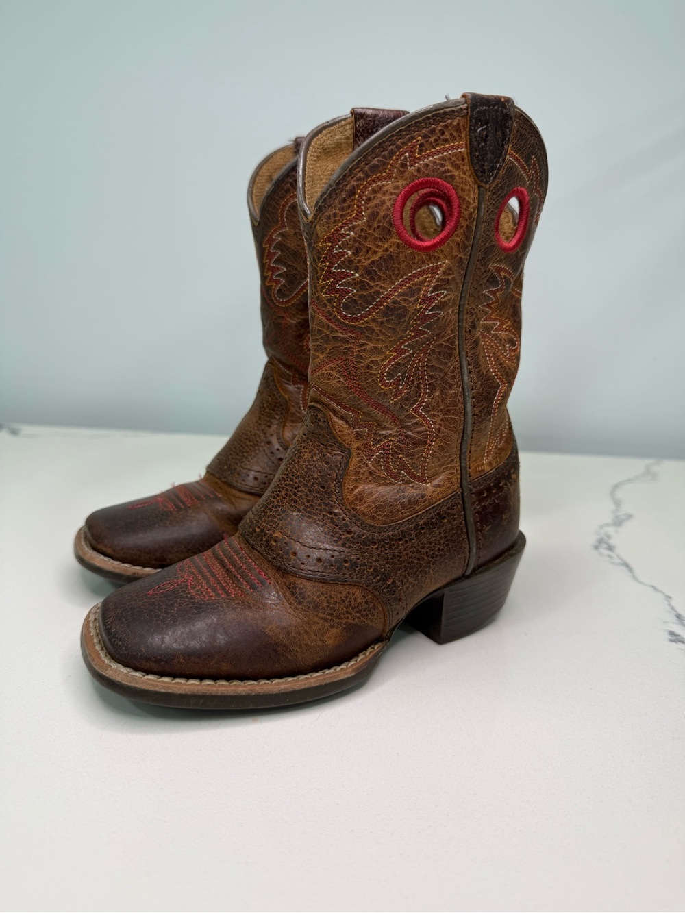 Ariat Kids' Roughstock Western Boots Brown Wide Square Toe Size 9